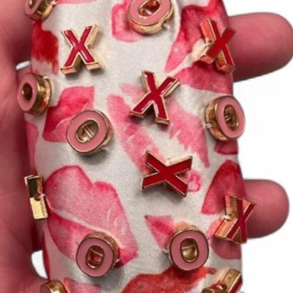 Briana Cannon Satin Pink Red White XOXO Charm Kisses Lips Headband Glam main image 5
